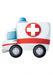 Sticker ambulance imprim�e sur adh�sif blanc avec d�coupe � la forme.