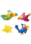 Stickers d�coratifs enfants quatre perroquets imprim�s sur adh�sifs d�coup�s � la forme.