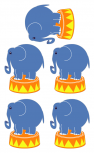 5 El�phants Circus imprim�s sur adh�sif blanc avec d�coupe �  la forme.