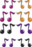 Stickers notes de musique. 16 stickers notes de musique imprim�es sur adh�sif blanc avec d�coupe � la forme.