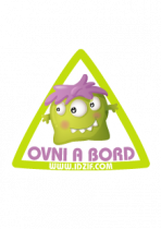 Sticker Automobile � placer sur un v�hicule ou en d�coration murale. Sticker automobile d�coratif enfant \"OVNI � bord\" imprim� sur adh�sif d�coup� � la forme.