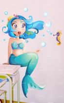 Magnifique stickers mi poisson mi femme, une belle sir�ne pour d�corer la chambre de votre fille.