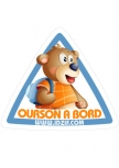 autocollant voiture b�b� � bord � placer sur un v�hicule. Sticker automobile d�coratif enfant "Ourson � bord" imprim� sur adh�sif d�coup� � la forme.