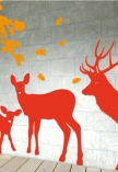 Sticker cerf d�coup� � la forme dans vinyle adh�sif uni. Cette planche se compose d'une famille de cerf comprenant le papa, la maman et le b�b�.