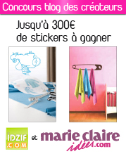 iDzif.com est partenaire du concours blog des cr�atrices organis� par Marie Claire id�es.com. L'�quipe d�co iDzif offre des ch�ques cadeaux pour acheter des stickers sur toute la boutique d�co