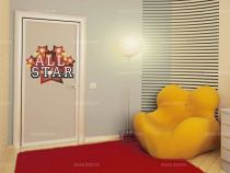 Sticker ALL STAR imprim� sur adh�sif blanc avec d�coupe � la forme.