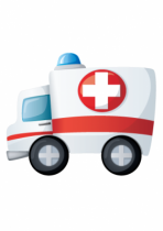 Sticker ambulance imprim�e sur adh�sif blanc avec d�coupe � la forme.