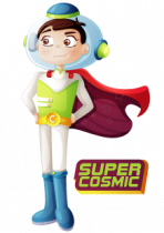 Sticker Espace : Super Cosmic l\'astronaute. Sticker d�coratif enfant imprim� sur adh�sif d�coup� � la forme.
