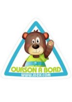 sticker automobile � placer sur un v�hicule ou en d�coration murale. Sticker automobile d�coratif enfant \"Ourson � bord\" imprim� sur adh�sif d�coup� � la forme. Choissisez le texte du sticker.