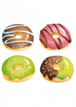 Sticker beignets gourmands. Imprim� sur adh�sif avec d�coupe � la forme.
