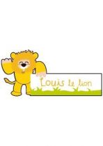 Sticker cadre pr�nom Lion. Le sticker en plaque de porte ou en d�coration murale pour personnaliser la chambre de votre enfant.Visuel imprim� sur vinyle adh�sif d�coup� � la forme. Cr�ation Adna Morat.