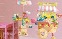 Sticker charriot des fleurs. Imprim� sur adh�sif avec d�coupe � la forme. Id�al pour d�corer une chambre de bambins.