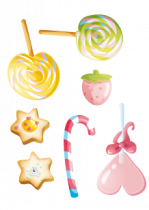 Sticker confiseries. Imprim� sur adh�sif avec d�coupe � la forme.