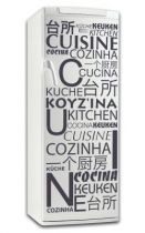 Sticker cuisine en diff�rentes langues. D�coration de frigidaire r�alis�e en vinyle adh�sif avec d�coupe � la forme, � vous de choisir la couleur qui s\'accordera le mieux � votre int�rieur de cuisine. Sticker id�al pour rendre son frigo unique. Stickers vu dans D&CO dans une cuisine bien s�r.