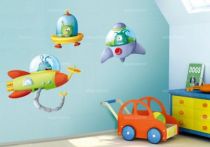 Stickers vaisseaux extraterrestres. Stickers d�coratifs enfant imprim�s sur adh�sifs d�coup�s � la forme.