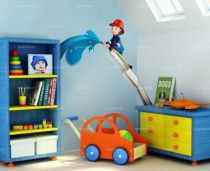 Sticker d�coratif enfant Echelle et Pompier imprim� sur adh�sif d�coup� � la forme.