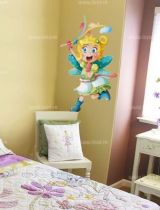 Sticker d�coratif enfant F�e Clara imprim� sur adh�sif d�coup� � la forme.