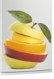 Sticker frigo tranches de fruits . Un sticker pomme mix� avec des tranches de fruits id�al pour la d�coration de votre frigidaire. iDzif.com r�invente la d�co pour le frigo et vous propose une nouvelle mani�re de d�corer votre cuisine. Les stickers frigo peuvent �tre poser sur d'autres surfaces lisses que sur la porte de votre refrig�rateur. Le frigo sert � faire du froid, cela ne veut pas dire qu'il doit �tre froid visuellement alors une d�coration adh�sive lui fera le plus grand bien.