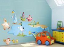 Sticker Animaux de la ferme : Mare � canard. Sticker imprim� sur adh�sif d�coup� � la forme.