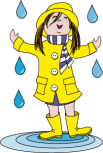 Sticker marin d'eau douce. Julie sous la pluie. Autocollant d'une petite fille avec 5 gouttes de pluie, imprim�e sur adh�sif blanc avec d�coupe aux contours.