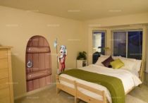 Sticker d�coratif enfant Porte Trompe L\'oeil imprim� sur adh�sif d�coup� � la forme.