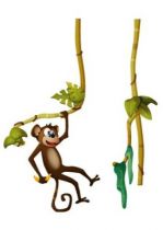 Sticker singe suspendu � assembler imprim� sur adh�sif d�coup� � la forme. Vous pouvez agrandir la longueur de votre lianes gr�ce � un sticker compl�mentaire.