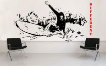 Sticker surfeur sur sa planche en vinyle adh�sif uni d�coup� � la forme.