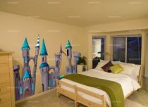 Sticker d�coratif enfant Tour de Ch�teau Fort imprim� sur adh�sif d�coup� � la forme.