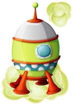 Sticker vaisseau spatial au d�collage et son nuage de fum�e. Sticker d�coratif enfant imprim� sur adh�sif d�coup� � la forme.