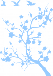 stickers d�coratif Branche japonaise avec trois oiseaux d�coup�s � la forme dans vinyle de couleur unie.