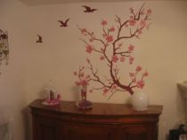 Stickers branche japonaise avec trois oiseaux en vente sur Idzif.com