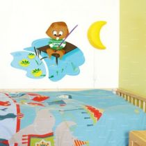 Le stickers castor dans l\'eau pour d�corer la chambre des enfants sur le th�me de la montagne