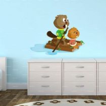 Le stickers castors en radeau pour d�corer la chambre des enfants sur le th�me de la montagne