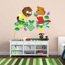 Le stickers castors jardiniers pour d�corer la chambre des enfants sur le th�me de la montagne