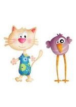 Stickers chat et oiseau color�s imprim�s sur adh�sifs d�coup�s � la forme. Planche comprenant 1 sticker chat et 1 sticker oiseau.