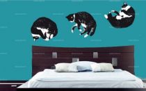 Stickers chats. Planche de 3 stickers chats imprim�s sur adh�sif blanc avec d�coupe � la forme.