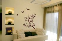 stickers d�coratif Branche japonaise avec trois oiseaux d�coup�s � la forme dans vinyle de couleur unie.
