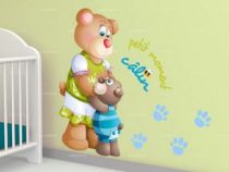 stickers d�coratifs enfants. Maman ours et son ourson avec texte illustr� "Petit moment c�lin" imprim�s sur adh�sifs et d�coup�s � la forme.
