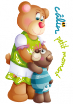 stickers d�coratifs enfants. Maman ours et son ourson avec texte illustr� "Petit moment c�lin" imprim�s sur adh�sifs et d�coup�s � la forme.