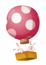 Stickers enfants : Deux lapinous en montgolfi�re imprim�s sur adh�sif avec d�coupe � la forme. Ils adorent partir en voyage! Vu dans M6 D&CO.