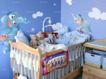 Stickers d�coratifs enfants �l�phant et son �l�phanteau imprim�s sur adh�sifs d�coup�s � la forme.