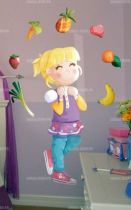 Sticker \"Emily la mimi\" raffole des fruits et l�gumes imprim� sur adh�sif avec d�coupe � la forme.