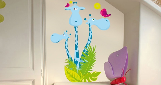 stickers enfant girafe et oiseaux pour d�corer les murs d'une chambre d'enfant