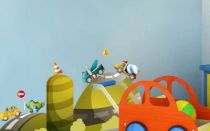 Stickers enfant quatre v�hicules et panneaux