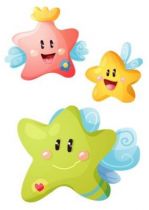 Stickers �toiles magiques imprim�s sur adh�sifs d�coup�s � la forme. Planche de trois stickers �toiles, id�al pour la d�coration de chambres enfants