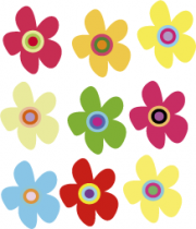 Stickers fleurs pop art. 9 stickers Osmos psych� imprim�s sur adh�sif blanc avec d�coupe � la forme.