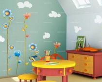 Stickers d�coratifs enfants deux fleurs g�antes imprim�s sur adh�sifs d�coup�s � la forme. Vous pouvez choisir la longueur de vos fleurs gr�ce aux deux �l�ments compl�mentaires.