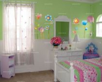 Stickers d�coratifs enfants ensemble cinq fleurs � tiges imprim�s sur adh�sifs d�coup�s � la forme.