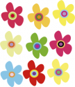 Stickers fleurs pop art. 9 stickers Osmos psych� imprim�s sur adh�sif blanc avec d�coupe � la forme.