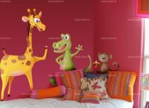 Stickers d�coratifs enfants girafe et singe imprim�s sur adh�sifs d�coup�s � la forme.